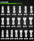 One Quarter Inch Drive Universal Joint Socket Set With Swivel Heads Six Point SAE Three Sixteenths To Nine Sixteenths Inch And Metric Five To Fifteen Millimeter CR-V Steel Flex Sockets For Easy Access In Tight Spaces, 5mm-15mm and SAE sockets