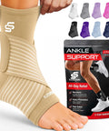 Ankle Brace For Sprains And Plantar Fasciitis Relief, Adjustable Compression Sleeve With Removable Strap, Pair Beige 10-12 Inches