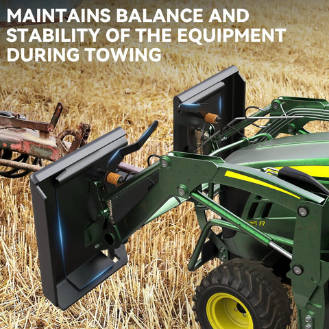 Universal Skid Steer Quick Tach Conversion Adapter on tractor in field, showing heavy duty structural steel design with grapples