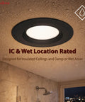 10 Pack 5/6 Inch Metal LED Recessed Lighting, Black Dimmable LED Can Lights in wet location installation over shower.