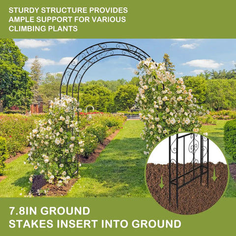 7Ft Heavy Duty Metal Garden Arch Arbor For Weddings And Outdoor Decor Rugged Black Arbor Archway With Ground Stakes