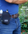 Vape Pen Travel Case Belt Bag With Belt Loop And Carabiner Clip attached to jeans, elastic neoprene holster for mods and tanks