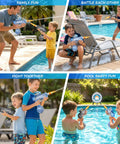 Children and adults enjoying Electric Water Guns 2 Pack Light Up Auto Squirt Blasters for Kids and Adults by a poolside.
