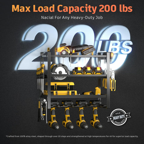Beefed Up Heavy Duty Power Tool Organizer Wall Mount With Four Layer Drill Holder And Garage Tool Rack Alloy Steel