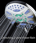 Elite High Pressure 7 Inch Luxury Spa Rain Shower Head with Six Settings Microban Antimicrobial Solid Brass All Chrome Finish