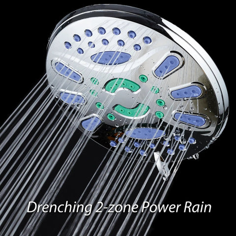 Elite High Pressure 7 Inch Luxury Spa Rain Shower Head with Six Settings Microban Antimicrobial Solid Brass All Chrome Finish