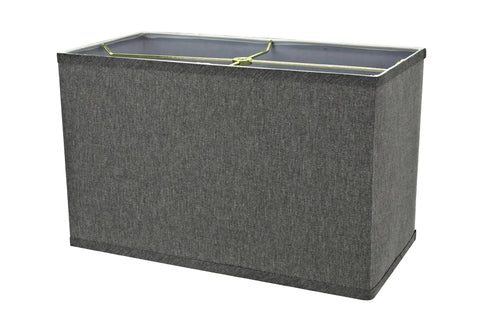 Transitional Rectangular Hardback Lamp Shade In Smoke Grey Fabric With Brass Spider Fitter, Modern Rectangle Shape, angled view