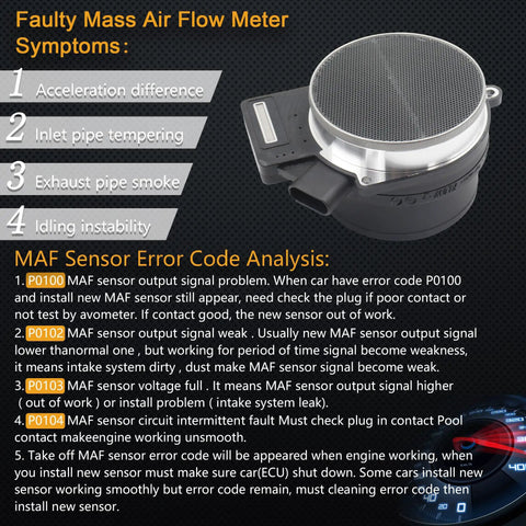 Mass Air Flow Sensor MAF For GM Trucks And SUVs Fits Buick Rainier 5.3L with error code symptoms and analysis chart