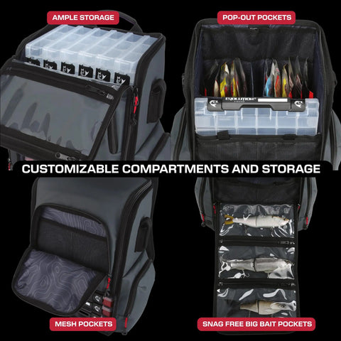Largemouth 3.0 Tackle Backpack With Patent Pending Modular Dividers showcasing customizable compartments and tackle storage