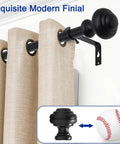 Heavy Duty Adjustable Curtain Rod Three Quarters Inch Matte Black 48 To 84 Inch No Tools Needed With Modern Finials