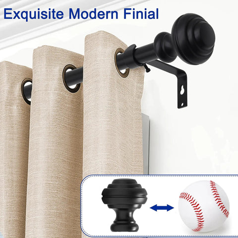 Heavy Duty Adjustable Curtain Rod Three Quarters Inch Matte Black 48 To 84 Inch No Tools Needed With Modern Finials