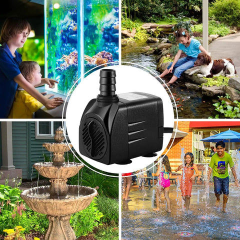 Fountain Pump Kit Two Pack 400 GPH Submersible Water Pump with versatile use in fountains, ponds, and aquariums shown in outdoor setting.