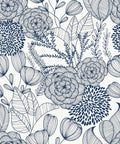 Navy Floral Peel And Stick Wallpaper From Secret Garden Pattern showing detailed navy floral design on smooth surface
