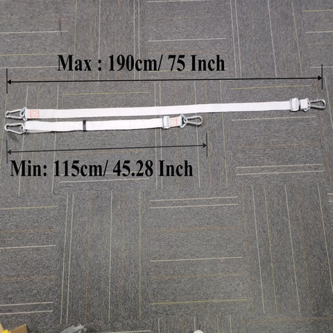 Pro Grade Fall Protection Belt With Two Side Adjustable Lanyards For Construction Pole Climbing And Tree Climbing Harness shown with length measurements