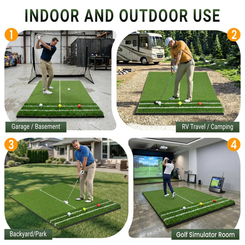 Dual Turf Golf Mat 5x4ft for Backyard Indoor Practice used in garage, RV site, backyard, and golf simulator room