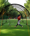 Player batting in Backyard Baseball Batting Cage For Baseball And Softball Practice 22 Ft Portable Net With Carry Bag Detachable Door