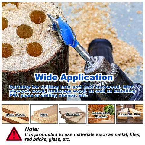 Six Piece Wood Auger Drill Bit Set For Woodworking And DIY, Sizes 1/2 In, 5/8 In, 3/4 In, 7/8 In, 1 In And 1-1/8 In, 4 Inch Long Bits With 1/4 Inch Quick Change Hex Shank, Made From 1045 High Carbon Steel For Durability used on wood stump