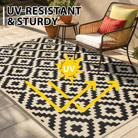 UV-resistant Waterproof Outdoor Rug 5x8 Ft Reversible Plastic Straw Pattern Patio Camping Mat For Outdoor And Indoor Use