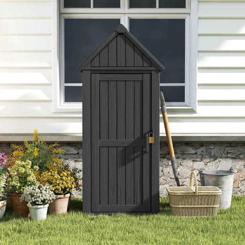 Durable Outdoor Deck Box Storage Shed With Removable Shelves And Twelve Hooks For Garden Pool Patio Waterproof Resin Cabinet