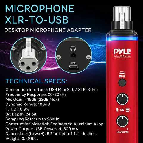 XLR To USB Microphone Adapter For Digital Recording Plug And Play Mic To PC Interface With 48V Phantom Power in red casing