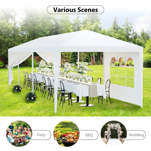 Heavy Duty Outdoor Party Tent 10x30 Gazebo With Removable Sidewalls Waterproof Shade Shelter, setup for a backyard event.