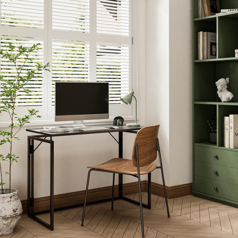 Folding Desk With 31.5 Inch Wood Top For Small Spaces No Assembly Required Compact Home Office Desk For Writing And Studying Fits In Tight Corners Space Saver Preassembled And Ready To Use.