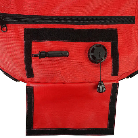 Close-up of rugged Cordura nylon cover on 29-inch Inflatable Dive Float Buoy with Flag, red and black detailing