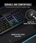 Elite Mechanical Gaming Keyboard With Cherry MX Red Switches And Fire Per Key RGB Lighting features brushed aluminum and durable PBT keycaps.