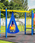 Kids Nest Swing Hammock Chair With Adjustable Rope Indoor Outdoor 40 Inch Blue Pod Swing For Cozy Hangouts 2 Windows And 1 Entrance Sensory Tree Tent Swing For Up To 3 Kids 250 Lb Capacity hanging in playground with children inside