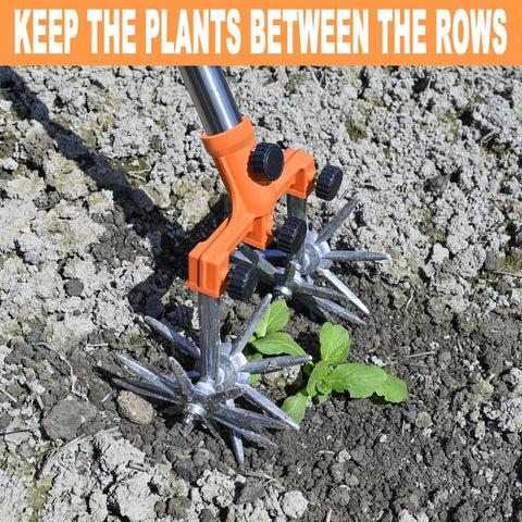 Rotary Cultivator Garden Tiller With Adjustable Stainless Steel Handle, Ultra Lightweight Aluminum Tines Aerating Soil