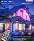 House lit with BR30 Color Changing Flood Lights Lit RGB Warm Cool White LED Recessed Light Bulbs, remote control shown.