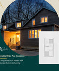 Dual Load Dimmer Switch For Two Lights With Independent One Pole Dimming No Neutral Required, wall plate shown with house.