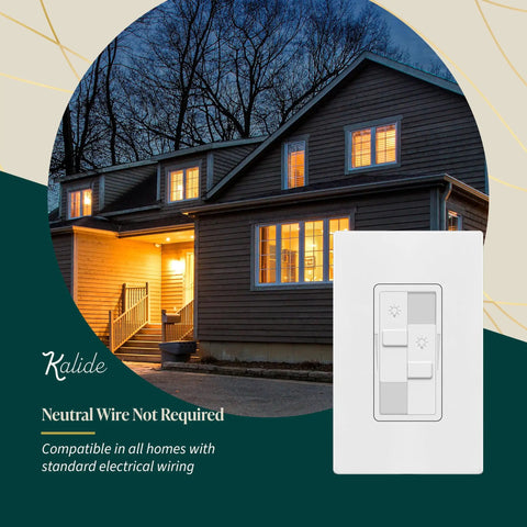 Dual Load Dimmer Switch For Two Lights With Independent One Pole Dimming No Neutral Required, wall plate shown with house.