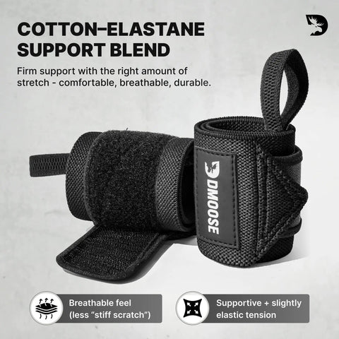 Wrist Wraps For Weightlifting With Thumb Loops Heavy Duty Wrist Support Straps For Powerlifting And Crossfit 12 Inch And 18 Inch Options Black For Men And Women Designed To Prevent Wrist Strain And Tendonitis During Heavy Lifts; cotton-elastane blend
