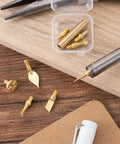 Eight Piece Copper 3D Printer Smoothing Tool Kit With Gold Tips And Connector Pro Grade Finishing Set displayed on wood