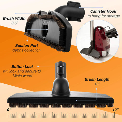 Parquet Floor Brush Replacement 12 Inch Pivoting Head SBB 300-3 Hard Floor Vacuum Attachment with canister hook and button lock