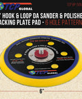 Rock Solid 6 Inch Hook And Loop DA Sander Backing Plate Pad with six hole pattern, medium density polyurethane foam, low profile.