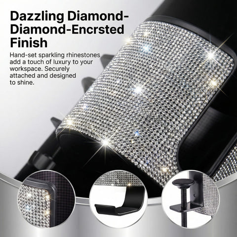 2 In 1 Desk Cup Holder And Headphone Hanger With Bling Bling Crystal Diamond Acrylic Design For Office Home And Gaming Setup close-up