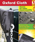 Front view of black Ultra-Fab Oxford cloth power jack cover installed on a trailer jack.