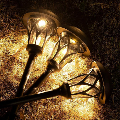 8 Pack Solar Pathway Lights Outdoor Warm White LED Glass Stake Lights Waterproof Stainless Steel With Auto On Off 25 Lumen