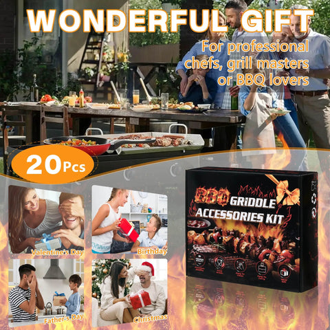Griddle Accessories Kit 20 Piece Flat Top Grill Tools Set With Spatulas And Melting Dome gift box and gatherings