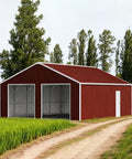 Full Size Metal Garage Shelter 25 By 33 Ft Galvanized Steel Barn Shed with Dual Wide Doors in a field setting.