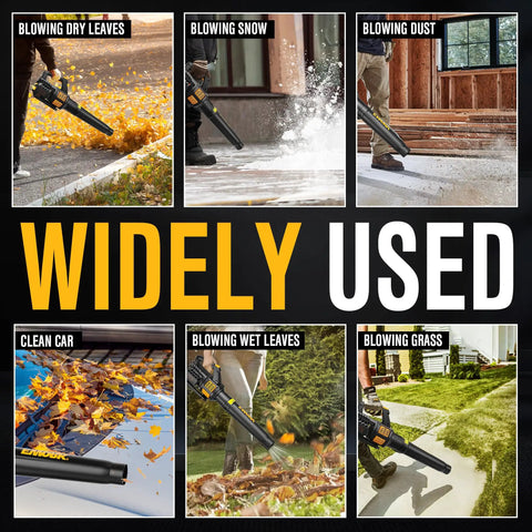 Cordless Leaf Blower 550 CFM 150 MPH Turbo Power With Dual 4.0Ah Batteries And Fast Charger Lightweight Handheld Electric Blower in various cleanup scenarios.