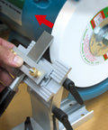 Bench Grinder Tool Rest Jig Replacement For 6 Inch And 8 Inch Grinders And Belt Sanders, Easy Mount, metal holder in use