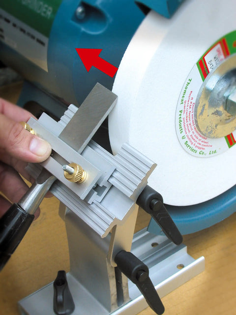 Bench Grinder Tool Rest Jig Replacement For 6 Inch And 8 Inch Grinders And Belt Sanders, Easy Mount, metal holder in use