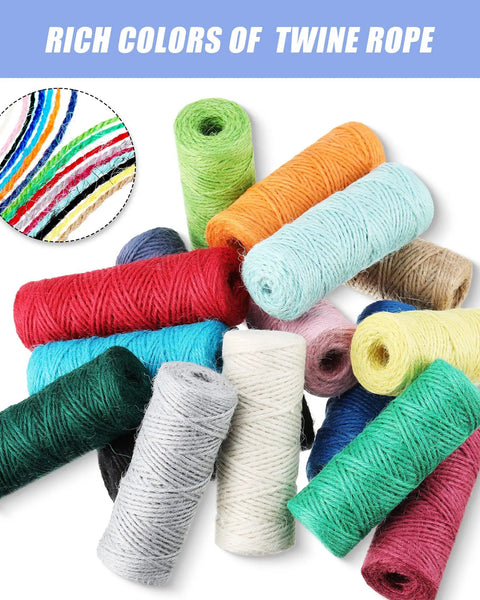 Colorful Jute Twine String Set, 2 Mm Thick, 16 Rolls With 875 Yards Total for Crafts, DIY Art Projects and Gift Wrapping