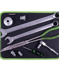 Magnetic Tool Pad 12.5 x 9.75 Inch Flexible Magnet Tray in green and black holding tools and parts for organization on ferrous surface.
