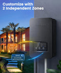 Low Voltage Outdoor Landscape Transformer With Photocell Sensor And Timer Auto On At Sunset, 200W Weatherproof shown installed outside a house with pathway lights.