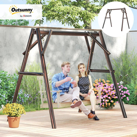 Heavy Duty A-Frame Porch Swing Stand For Outdoor Use Free-Standing Wooden Swing Frame With 660 Lb Capacity Easy Assembly