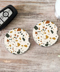 Colorful Marble Cork Base Car Coasters Set 2 Pack 2.56 Inches Universal Cup Holder Fit Absorbent Terrazzo Ceramic Stone Coasters